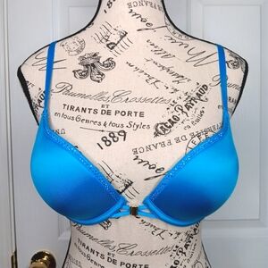 La SENZA Size 32C Vibrant Blue Sequin Trim Strappy Back Underwire Plunge Bra